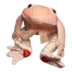 Vintage Commonwealth Frog Baby Pink Velvet with Hearts Stuffed Animal Plush